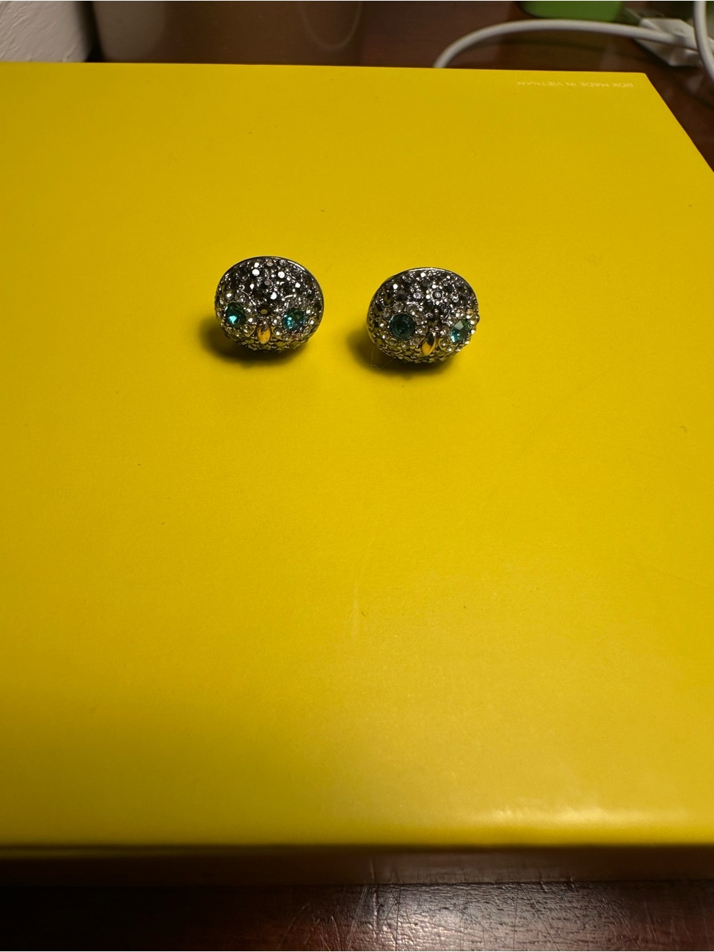 Rhinestone Owl Stud Earrings Teal Crystal Eyes Gold Tone Beak